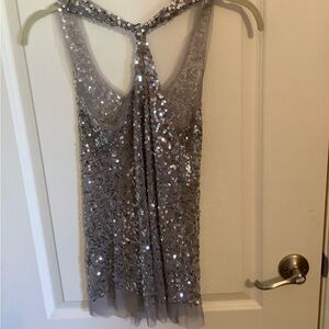 Sheer silver sequin holiday top